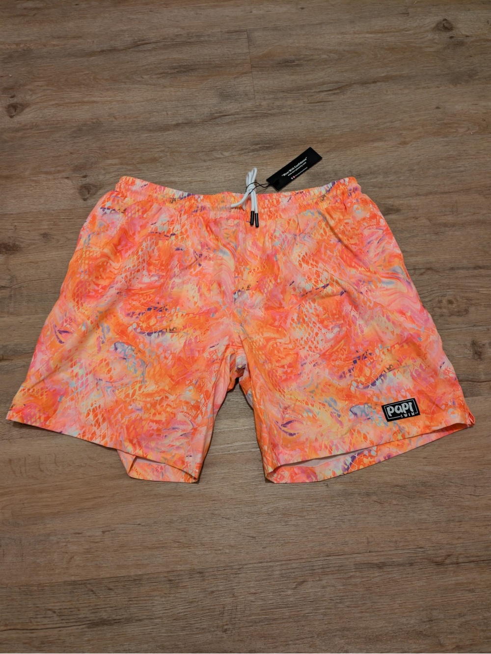 pop Swim Shorts in Neon Orange and Pink Watercolor
